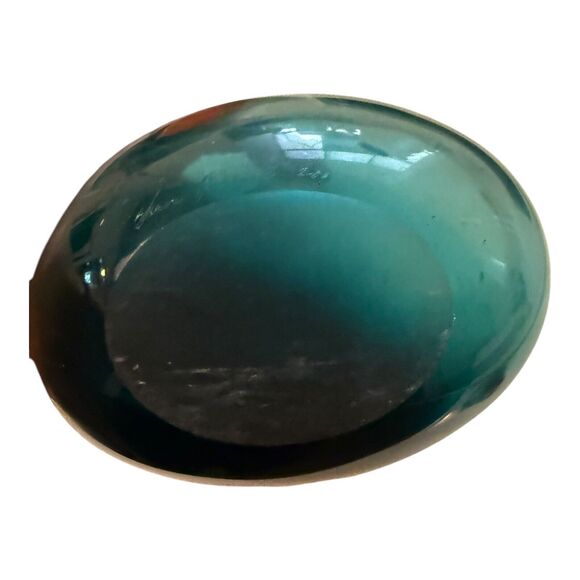 Sharon Fujimoto Art Glass Teal Blue Short Bud Vase With Iridescent Accent Signed - Picture 6 of 7